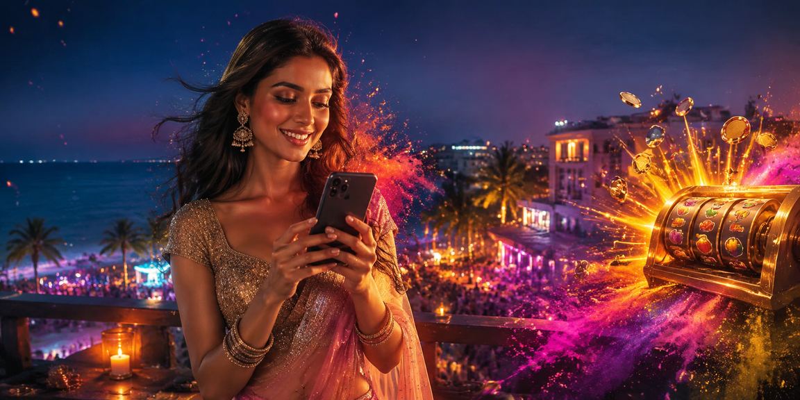 Slot game on Holi festival background in Goa