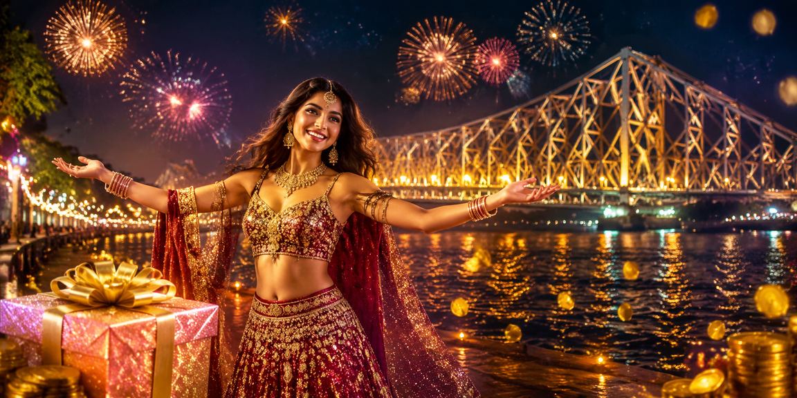 Howrah Bridge nightlife with casino entertainment in Kolkata